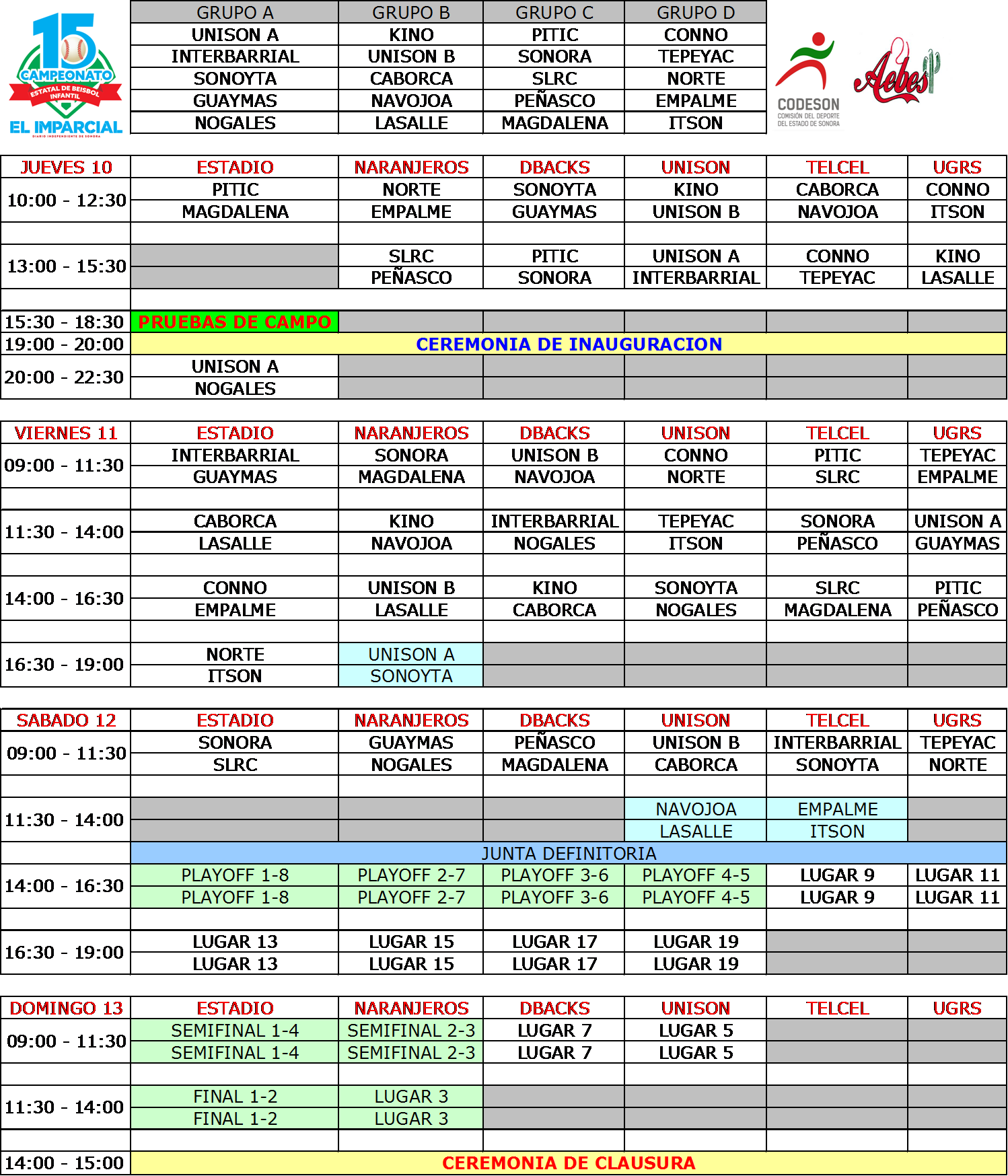 Rol de Juegos Estatal 2016